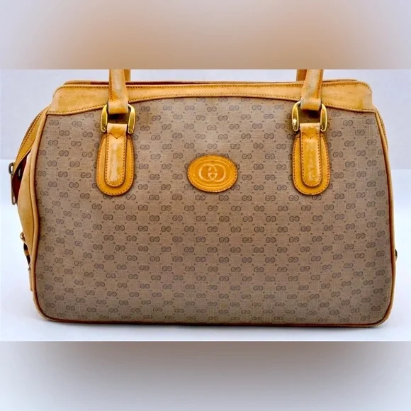 GUCCI Micro GG Vintage PVC Leather Shoulder Hand Tote Bag Brown​​​ - Picture 2 of 16
